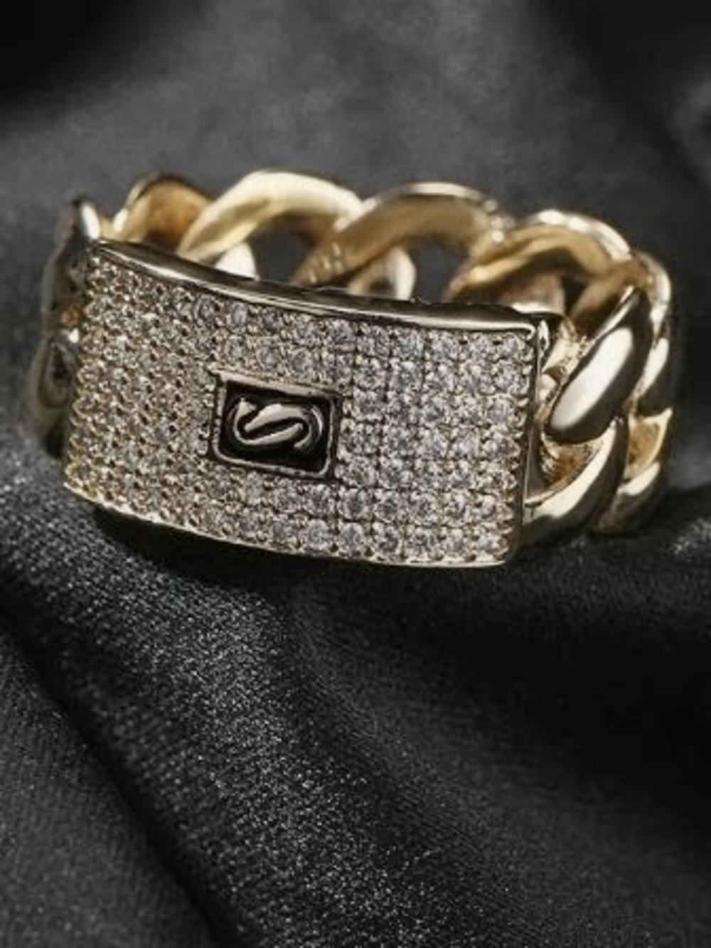 Gold Cubic Zirconia Curb Chain Statement Ring - Women Jewelry